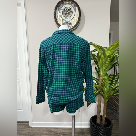 New Auden Women’s Long-Sleeve Top & Shorts Pajama Set green plaid size XS Large - Picture 3 of 9